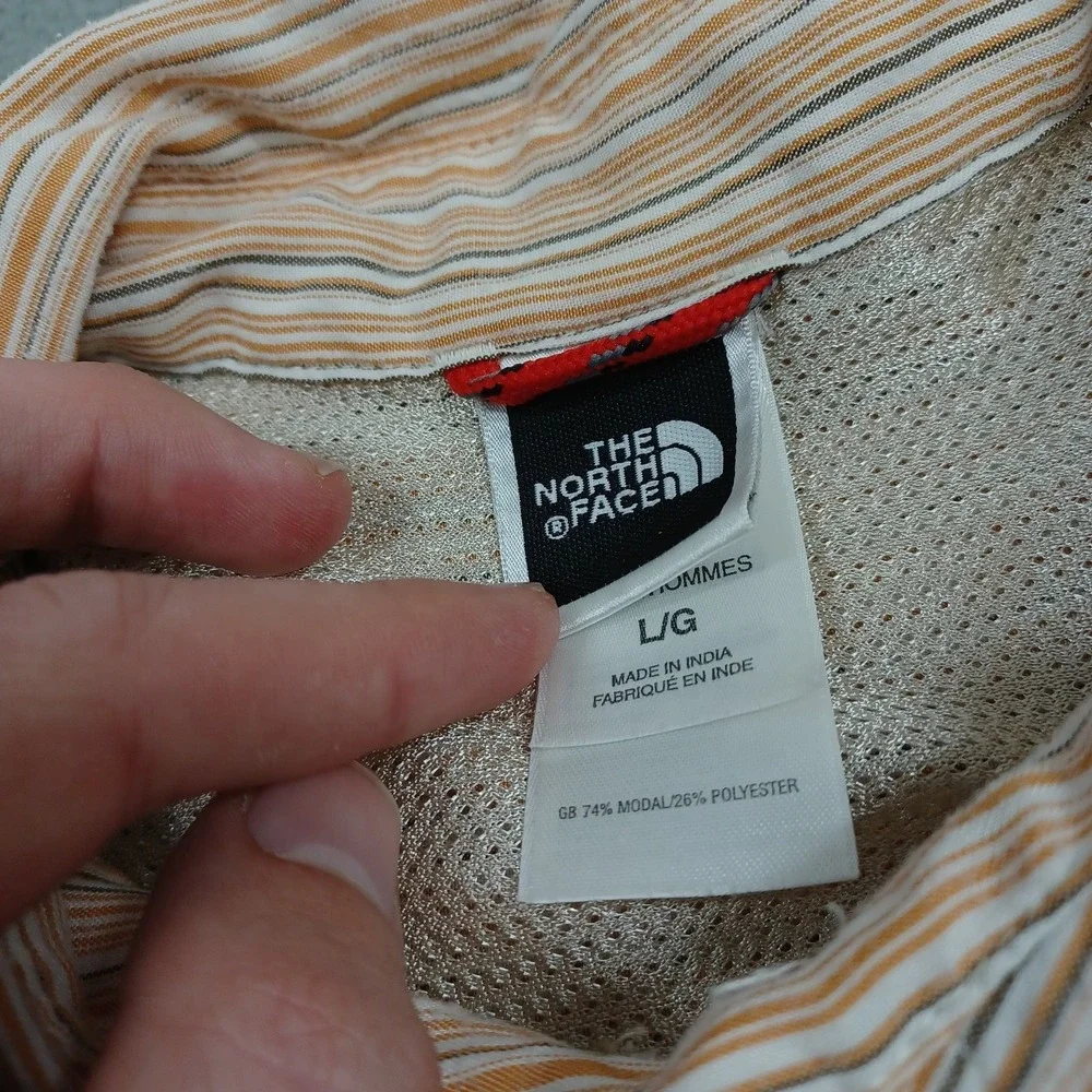 North Face Shirt Mens Large Brown Striped Outdoor Button Up Short‎ Sleeve
